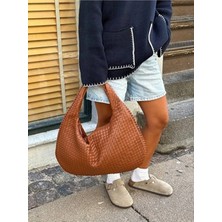 Rivina Bahes Kadın Örgülü Deri Büyük Boy Tote Model El Kol ve Omuz Çantası