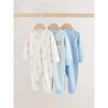 Next Baby %100 Organik Pamuklu Mavi Ayı Desenli Çift Fermuarlı Ayaksız 3 Lü Uyku Tulumu Set ALYW51013