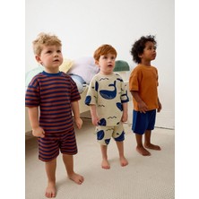 Next Baby Pamuklu Kısa Kollu Lacivert Kızıl Balina Desenli 3'lü Alt Üst Takım