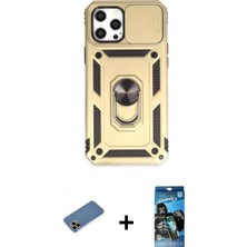 İlk El Grup Ieg™ iPhone 12 Pro Max Ahenk Klasik - Siyah 34D Izgaralı Cam + Gold Shine Kamera Lens Koruma Cam