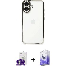 İlk El Grup Ieg™ iPhone 16 Kılıf Vadi Minimal - Siyah Bilvis 5in1 5d Magic Hayalet Cam Ekran Koruyucu + Gümüş Bilvis Titan Kamera Lens