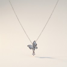 Valmont Accessories Kelebek Figürlü Taşlı 41+5 cm Ayarlanabilir Çelik Zarif Kadın Kolye