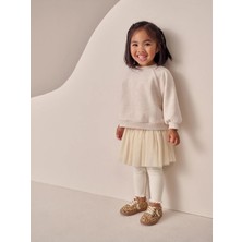 Next Baby Pamuklu Krem Uzun Kollu Sweatshirt Tütü Etek Tayt 3'lü Alt Üst Takım