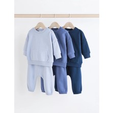 Next Baby Pamuklu Mavi Bebek Sweatshirt ve Eşofman Altı 3'lü Alt Üst Takım