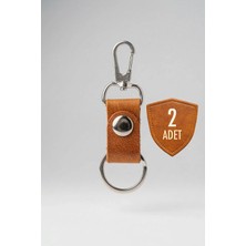Pepuza 2 Adet Gerçek Deri - Çıtçıtlı ve Kancalı Anahtarlık Minimal Tiny - Camel