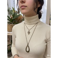 Ikili Antik Sarı Bakır Renk Kolye Kombini Etnik Vintage ve Zamansız