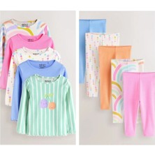 Next Baby Pamuklu Pastel Gökkuşağı Desenli Uzun Kollu 5'li Alt Üst Takım