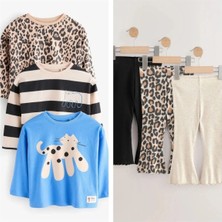 Next Baby Pamuklu Mavi Hayvan Desenli Uzun Kollu 3'lü Alt Üst Takım