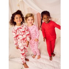 Next Baby Pamuklu Kırmızı Fiyonk / Kalp Desenli Uzun Kollu 3'lü Alt Üst Takım /pijama