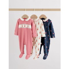 Next Baby %100 Organik Pamuklu Kırmızı Ayı Desenli Fermuarlı 3 Lü Uyku Tulumu Set ALYF35915