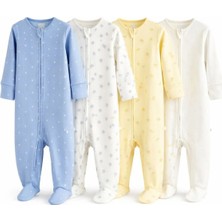 Next Baby Pamuklu Mavi Sarı Baskılı 4'lü Tulum Set