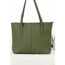 Rivina Soft Touch Büyük Boy Tote Model Kadın El Kol ve Omuz Çantası Haki