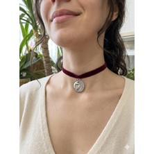 Vintage Otantik Bohem Tasma Bordo Choker Kolye