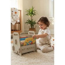 Monte Toys Montessori Ahşap Çocuk Kitaplığı Gri Eğitici ve Dekoratif Tasarım - Kitaplık