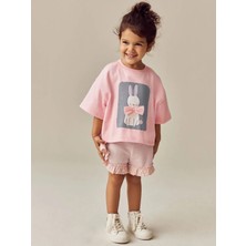 Next Baby Pamuklu Pembe Kısa Kollu Tavşan Desenli Alt Üst Takım