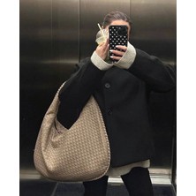 Rivina Bahes Kadın Örgülü Deri Büyük Boy Tote Model El Kol ve Omuz Çantası
