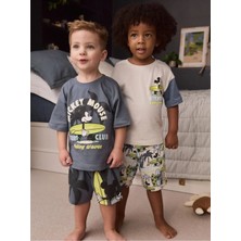 Next Baby Pamuklu Kısa Kollu Gri Ekru Baskılı 2'li Alt Üst Takım