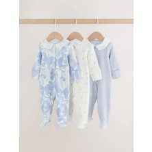 Next Baby %100 Organik Pamuklu Mavi Kurdele Temalı 3 Lü Uyku Tulumu Set ALYW50985
