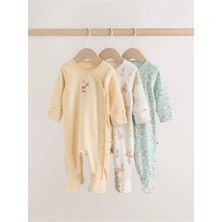 Next Baby Pamuklu Sarı Hayvan Desenli 3'lü Tulum Set