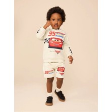 Next Baby Pamuklu Krem/kırmızı Araba Desenli Sweatshirt Şort Alt Üst Takım
