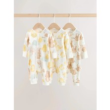 Next Baby %100 Organik Pamuklu Sarı Bahar/tavşan Temalı Çift Fermuarlı 3 Lü Uyku Tulumu Set ALYW51093