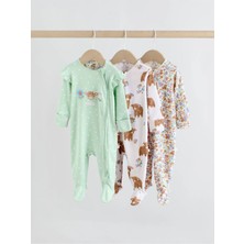 Next Baby Pamuklu Adaçayı Yeşili Çift Yönlü Fermuarlı 3'lü Tulum Set