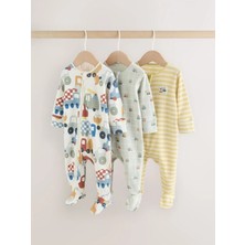 Next Baby Pamuklu Multi Transport Desenli Fermuarlı 3'lü Tulum Set