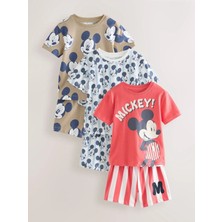 Next Baby Pamuklu Mickey Desenli Kısa Kollu 3'lü Şortlu Alt Üst Takım