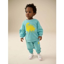 Next Baby Pamuklu Yeşil/sarı Dino Jersey Sweatshirt Uzun Kollu Alt Üst Takım