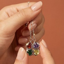 Valmont Accessories Renkli Taşlı Mıknatıslı Açılır Kapanır Paslanmaz Çelik Yonca Kolye (42+5 Cm)