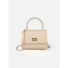 Rivina Pera Kadın Inci Detaylı Zincir Askılı Kilit Kapaklı El ve Omuz Çantası Krem