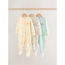 Next Baby Pamuklu Sarı Hayvan Desenli 3'lü Tulum Set