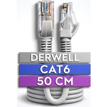 Derwell 50 cm Cat6 8P8C RJ45 Network Internet Ethernet Bilgisayar Kablosu Modem Lan RJ45 Patch Kablo Network Aksesuarları Yüksek Hızlı Internet Lan Kablosu Hazır Tak Çalıştır