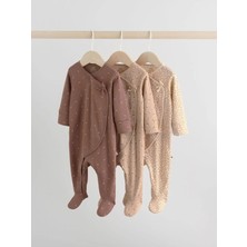 Next Baby Pamuklu Kahverengi Çiçek Desenli 3'lü Tulum Set