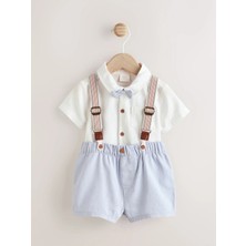 Next Baby Pamuklu Kısa Kollu Beyaz Smart Gömlek Şort Pantolon Askılı Alt Üst Takım