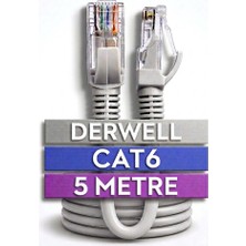 Derwell 5 Metre 5mt Cat6 8P8C ( RJ45 Network Internet Ethernet Bilgisayar Kablosu Modem Lan RJ45 Patch Kablo ) Network Aksesuarı Utp Konnektörlü Hazır/tak Çalıştır