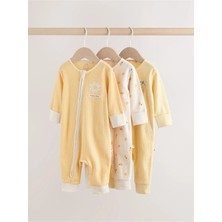 Next Baby Pamuklu Sarı Çiçek Desenli Çift Yönlü Fermuarlı 3'lü Tulum Set