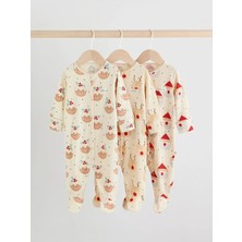 Next Baby Pamuklu Krem Rengi Noel Temalı 3'lü Tulum Set