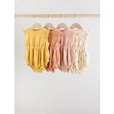 Next Baby Pamuklu Krem Pembe Çiçek Desenli 4'lü Romper Set