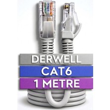 Derwell 1 Metrelik 1mt Cat6 8P8C RJ45 Network Internet Ethernet Bilgisayar Kablosu Modem Lan RJ45 Patch Kablo Network Aksesuarları Yüksek Hızlı Internet Lan Kablosu Hazır Tak Çalıştır