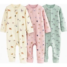 Next Baby Pamuklu Pembe Baskılı 3'lü Tulum Set