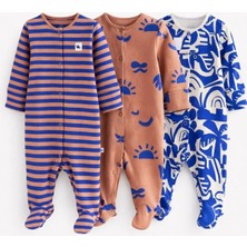 Next Baby Pamuklu Mavi Baskılı 3'lü Tulum Set