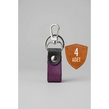 Pepuza 4 Adet Hakiki Deri - Kancalı Çift Renkli Mini Anahtarlık - Mor