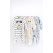 Next Baby Pamuklu Tavşan Desenli 3'lü Tulum Set