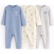 Next Baby Pamuklu Mavi Ayaksız 3'lü Tulum Set