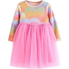 Next Baby Pamuklu Pembe Gökkuşağı Desenli Tütü Elbise