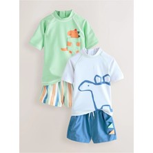 Next Baby Yeşil/mavi Dino Güneş Korumalı Kısa Kollu Şortlu 2'li Mayo Set