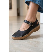Shoemix Kadın Hakiki Deri Siyah Lazer Kesim Comfort Ayakkabı