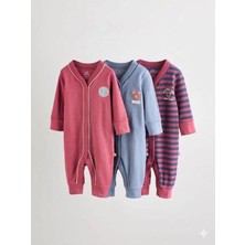 Next Baby Pamuklu Bordo Mavi Ayaksız 3'lü Tulum Set