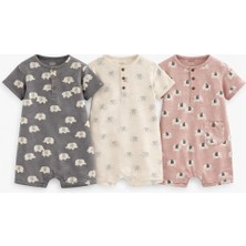 Next Baby Pamuklu Krem Kahve Baskılı 3'lü Romper Set
